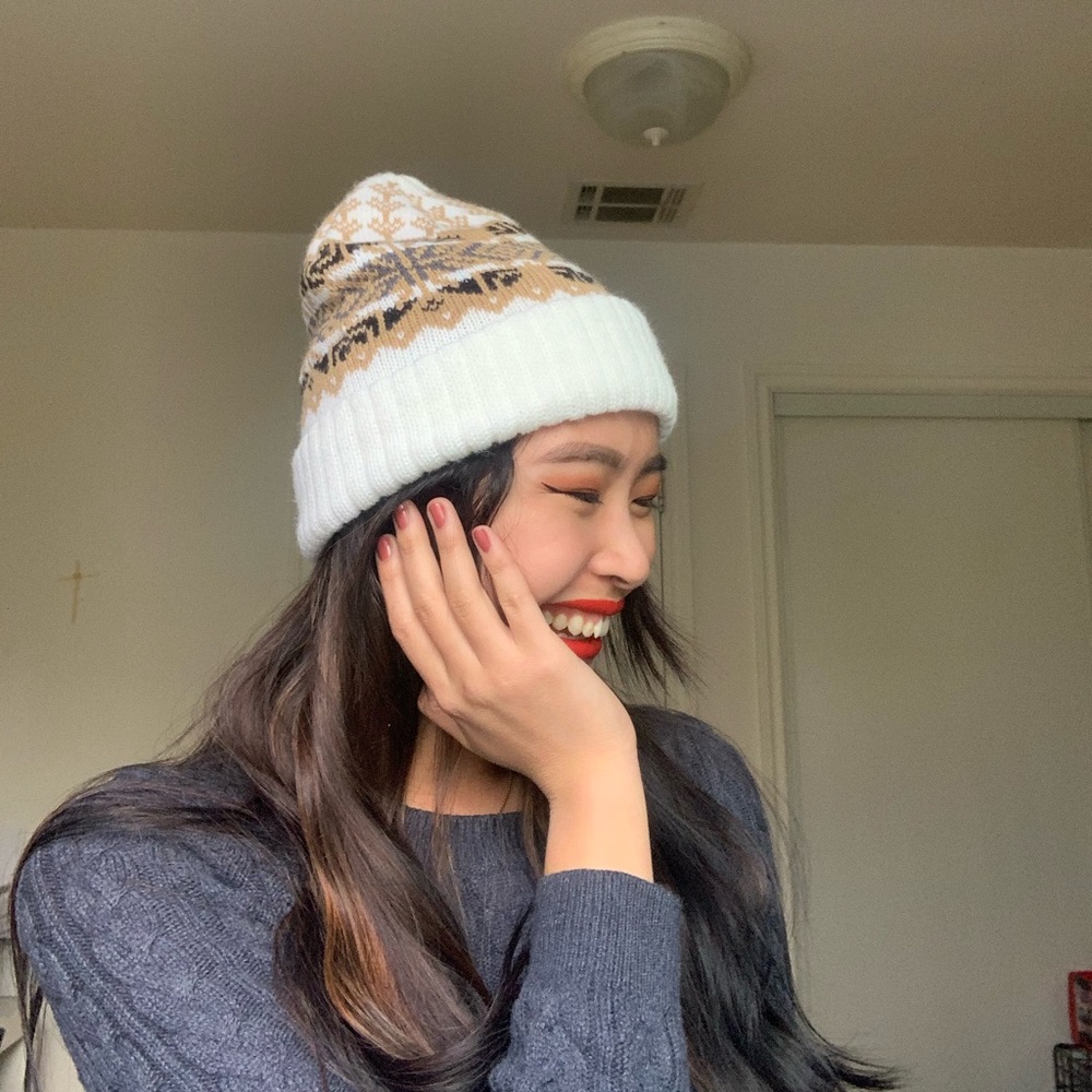 White Beanie with Print